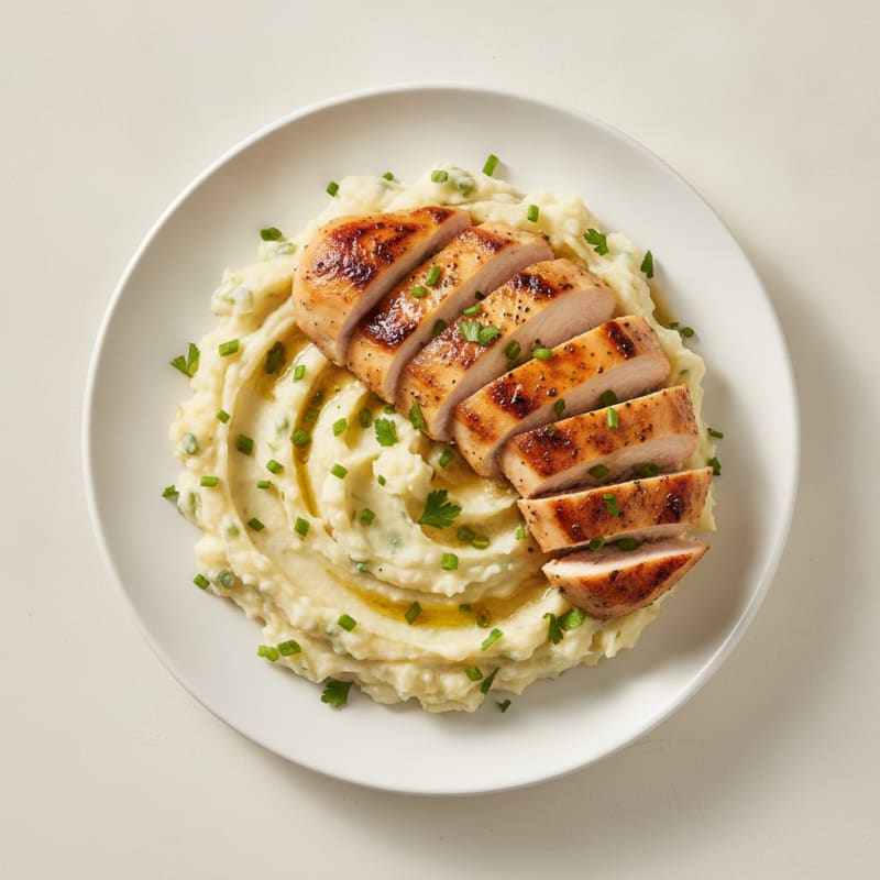 Buttery Garlic Mashed Potatoes with Herb-Roasted Chicken