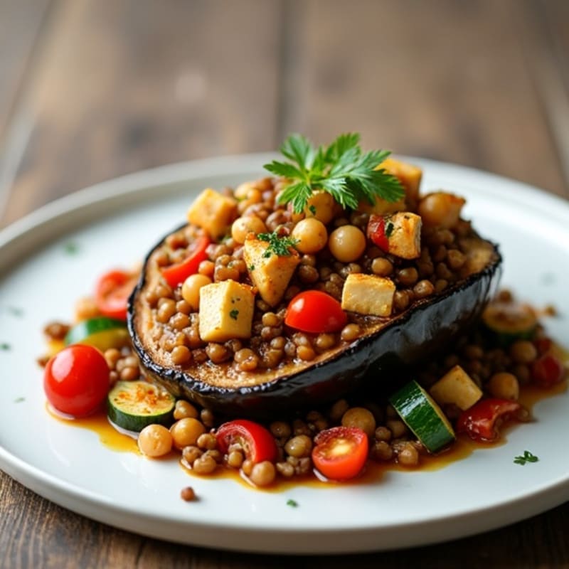 Roasted Eggplant with Hearty Lentil and Vegetable Stuffing