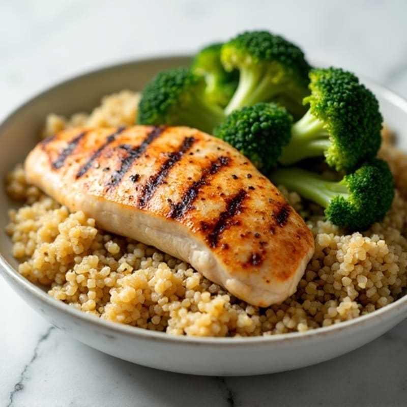 Grilled Chicken Breast with Quinoa and Roasted Broccoli