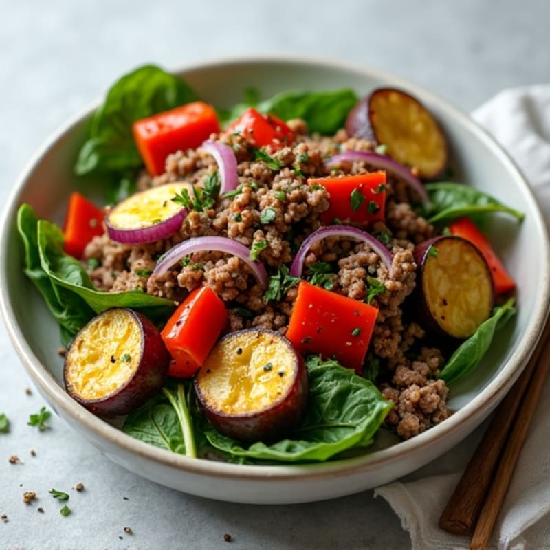 Lean Ground Beef and Roasted Vegetable Skillet
