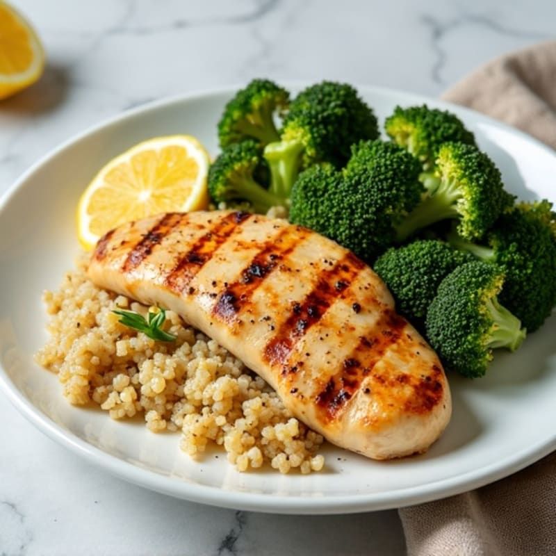Grilled Chicken Breast with Quinoa and Roasted Broccoli