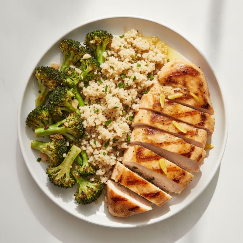 Grilled Chicken Breast with Quinoa and Roasted Broccoli