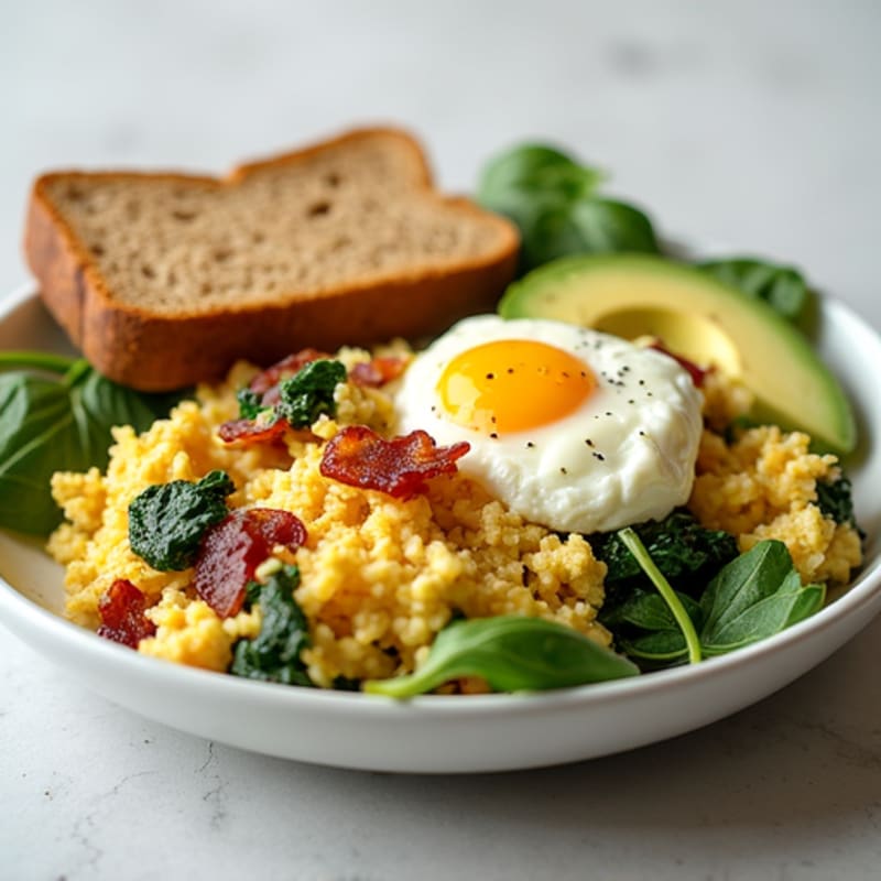 Cottage Cheese Scramble with Spinach and Turkey Bacon