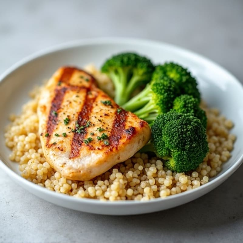 Grilled Chicken Breast with Quinoa and Steamed Broccoli