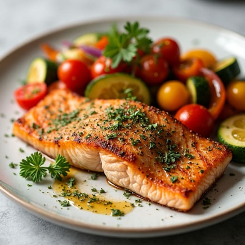 Crispy Sheet Pan Herb-Crusted Salmon with Roasted Rainbow Vegetables