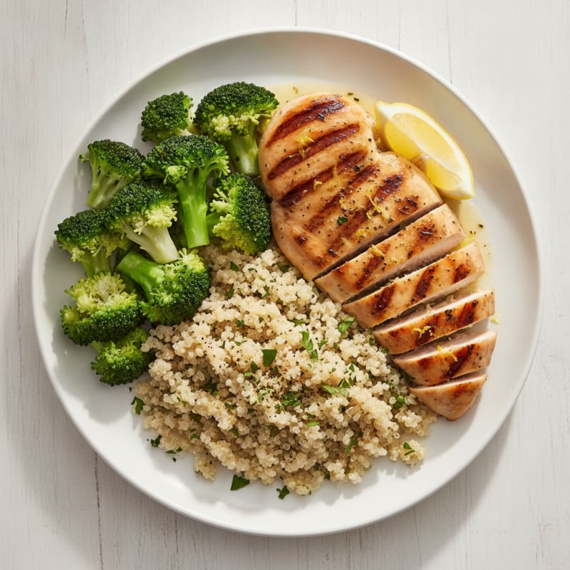 Grilled Chicken Breast with Quinoa and Steamed Broccoli