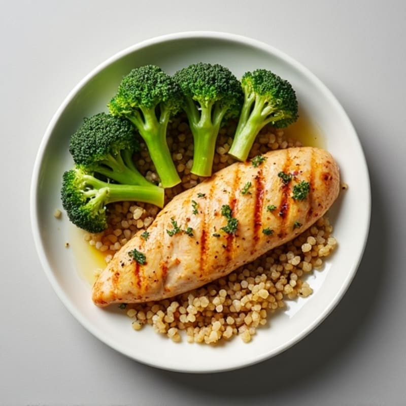 Grilled Lemon Garlic Chicken Breast with Quinoa and Steamed Broccoli
