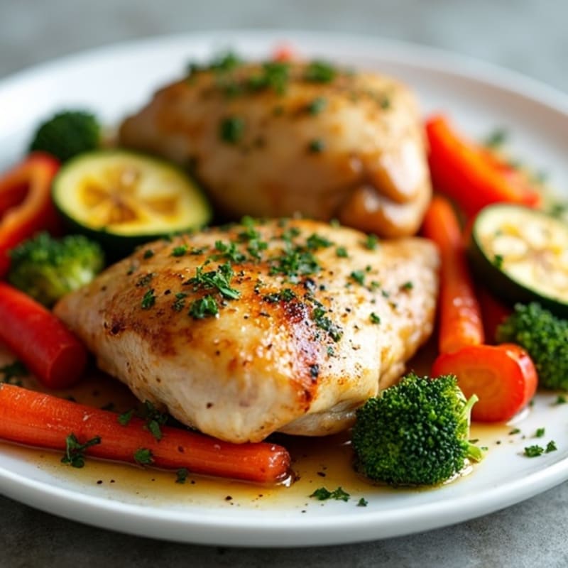 Lemon Garlic Herb Roasted Chicken Thighs with Crispy Roasted Vegetables