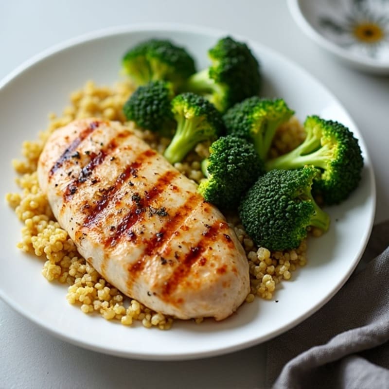 Grilled Chicken Breast with Roasted Broccoli and Quinoa