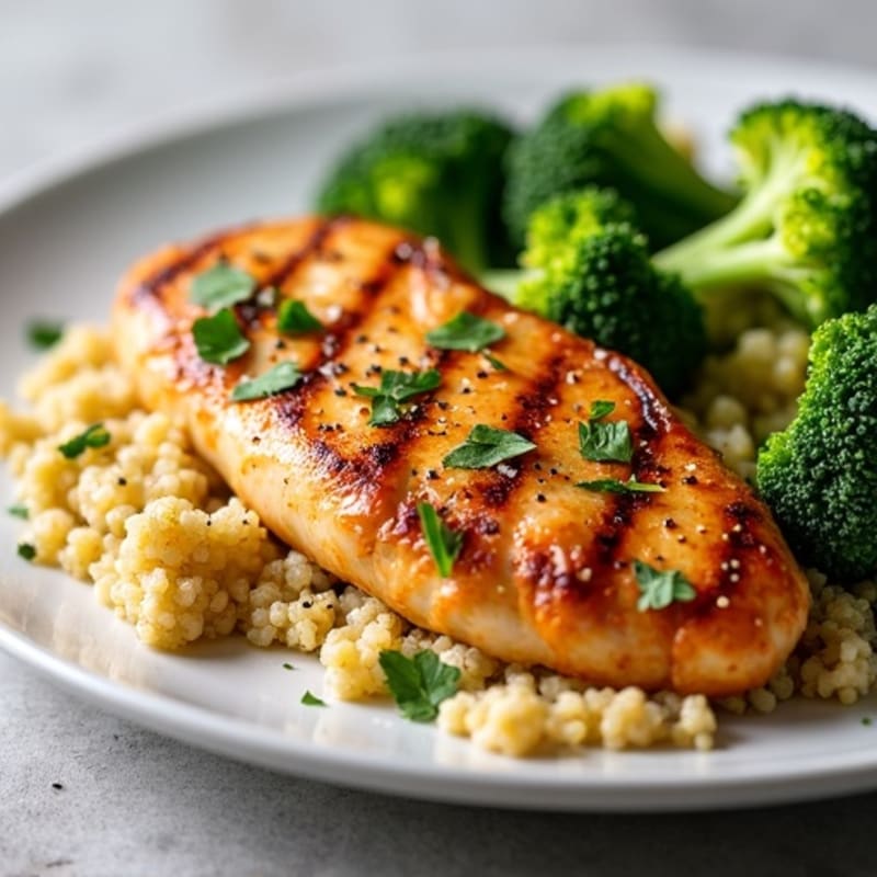 Seared Chicken Breast with Quinoa and Roasted Broccoli
