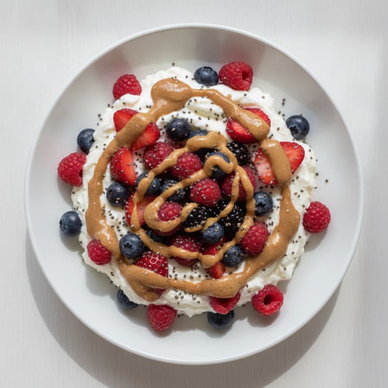 Greek Yogurt Protein Parfait with Mixed Berries and Almond Butter