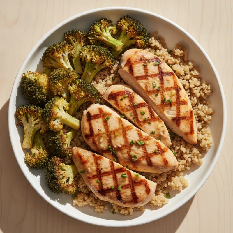 Grilled Chicken and Quinoa Bowl with Roasted Broccoli