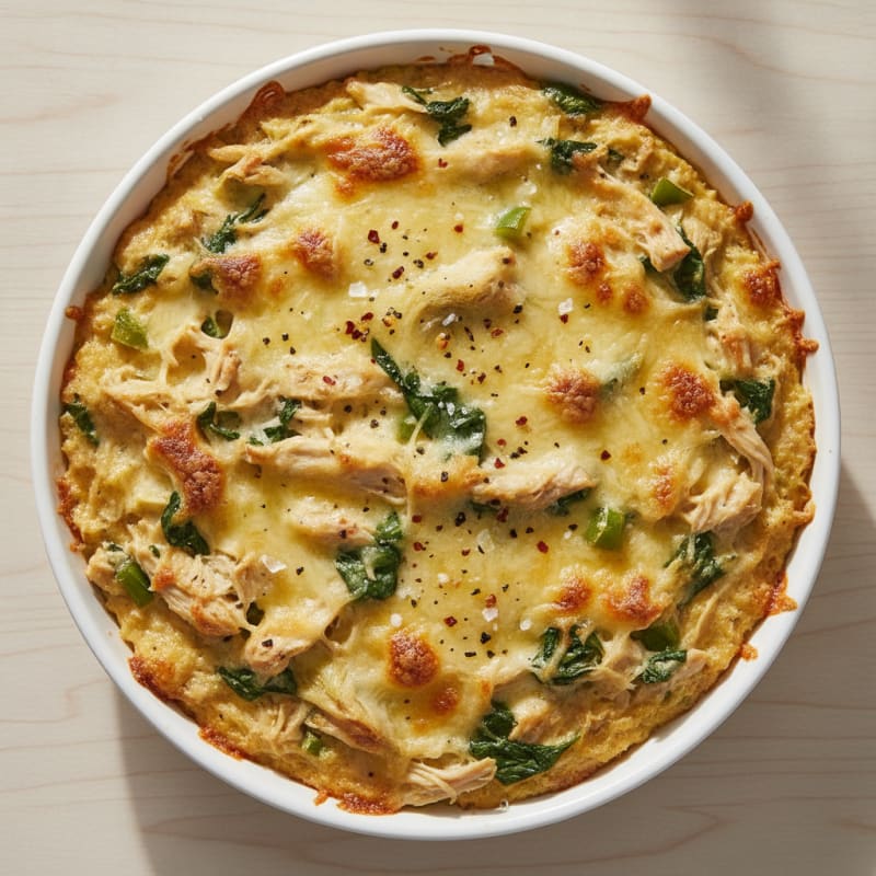 High-Protein Baked Spinach Artichoke Chicken Dip