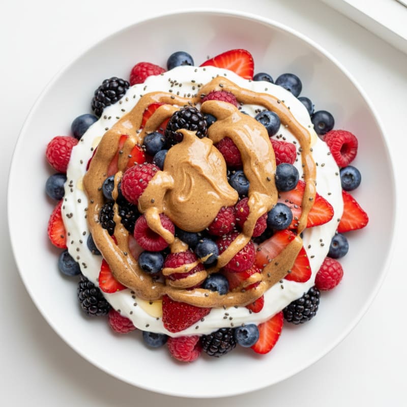 Greek Yogurt Parfait with Mixed Berries and Almond Butter