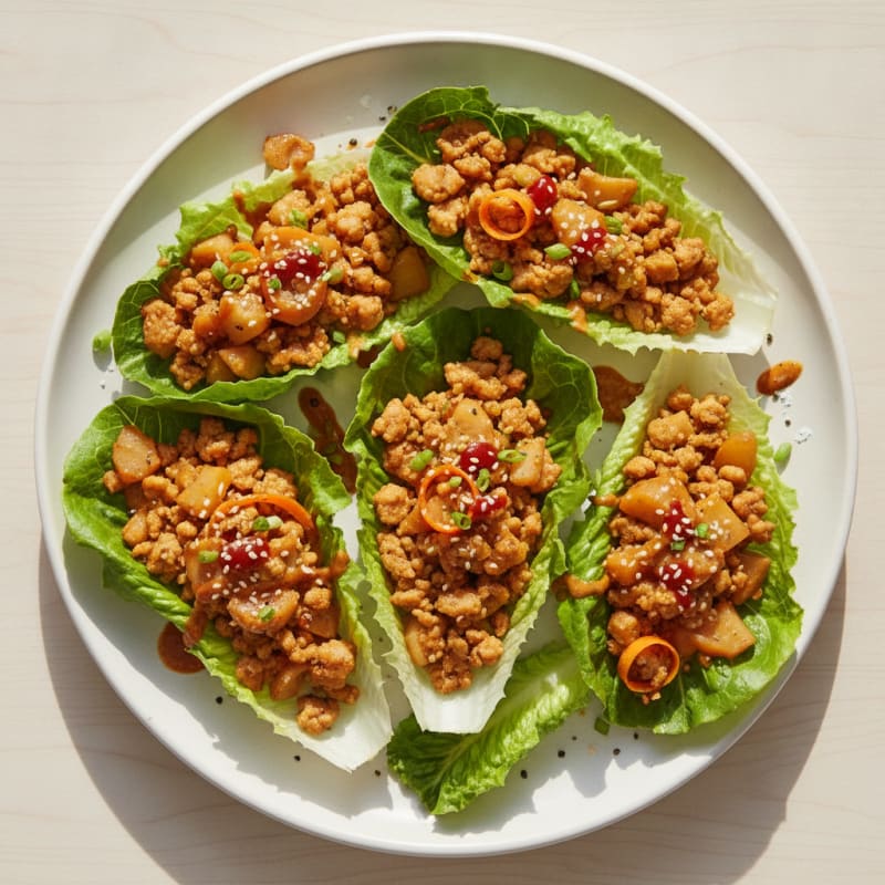 Chicken Mince Lettuce Wraps with Peanut Sauce