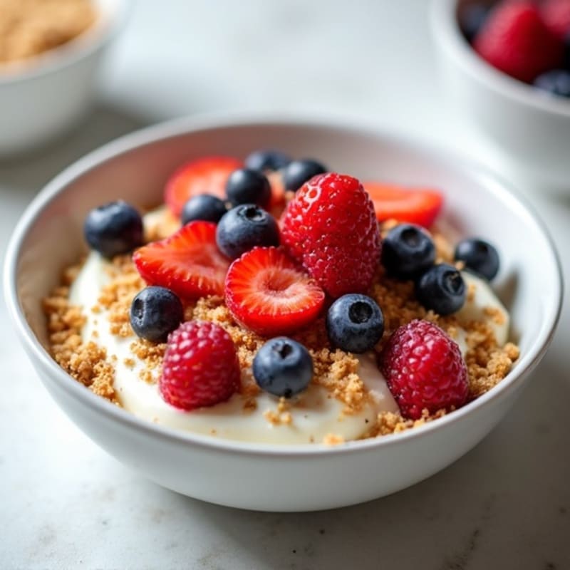 Creamy Blended Cottage Cheese with Fresh Berries and Crunchy Graham Topping