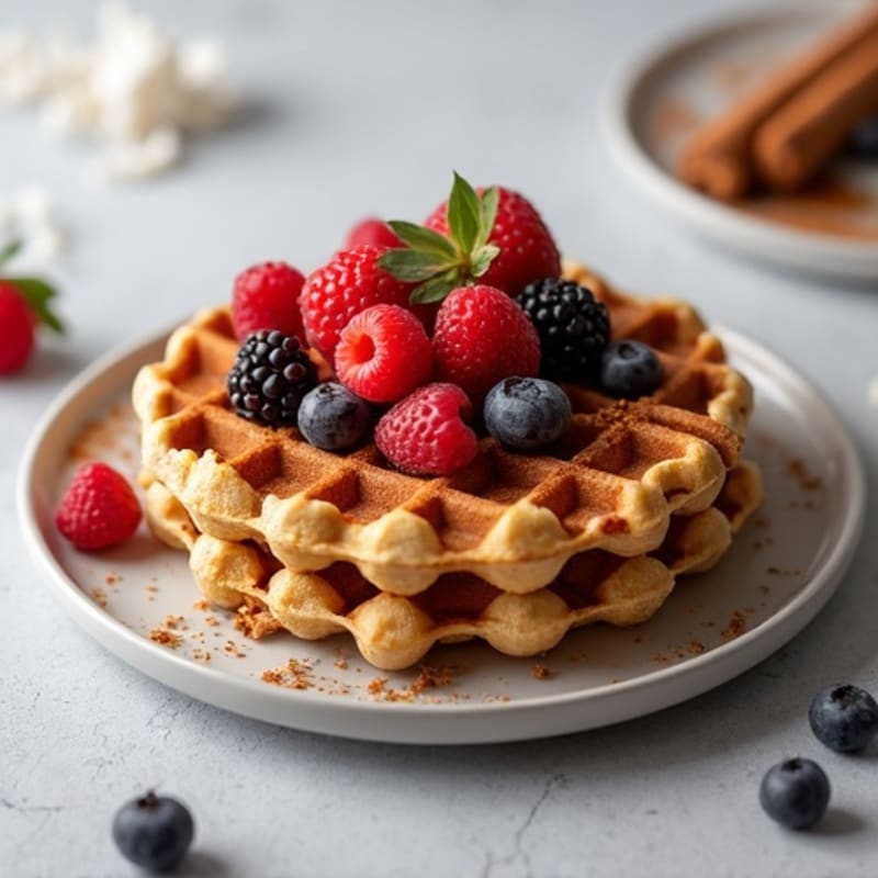 Crispy Cinnamon Protein Waffles with Fresh Berries