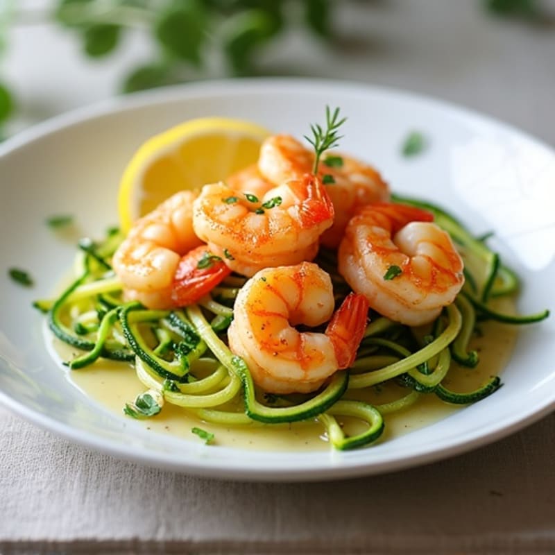 Pan-Seared Shrimp with Garlic Lemon Butter Sauce and Zucchini Noodles