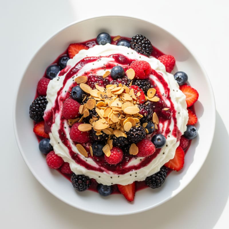 Greek Yogurt Protein Mousse with Mixed Berries