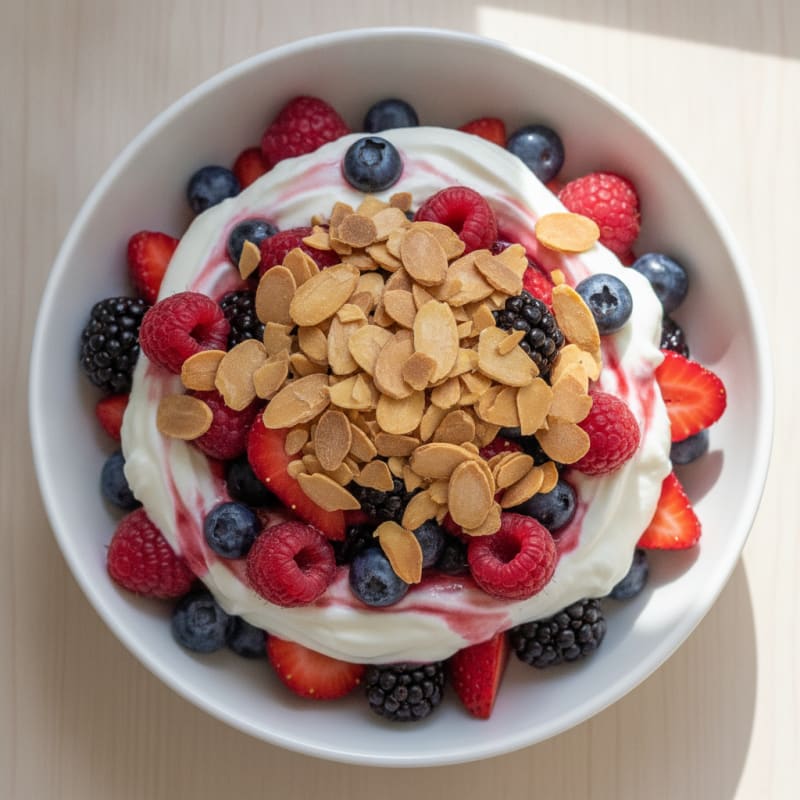 Greek Yogurt Protein Parfait with Almonds and Berries