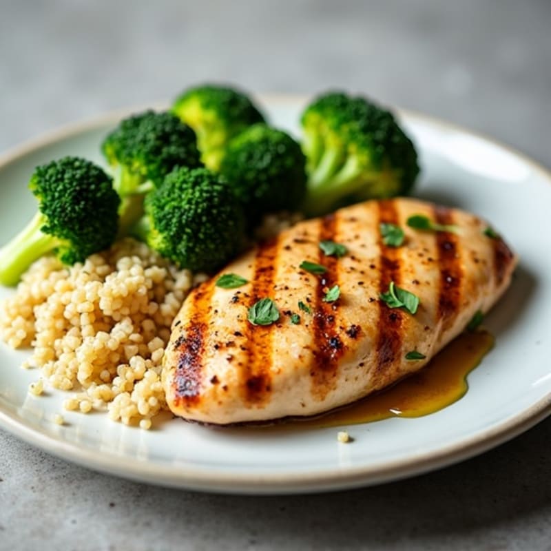 Grilled Chicken Breast with Quinoa and Steamed Broccoli