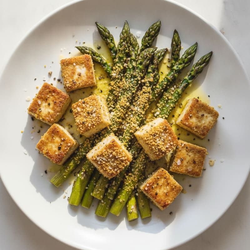 Bärlauch Tofu with Roasted Asparagus