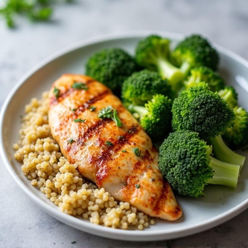 Grilled Chicken Breast with Roasted Broccoli and Quinoa