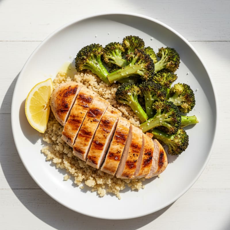 Grilled Chicken Breast with Quinoa and Roasted Broccoli