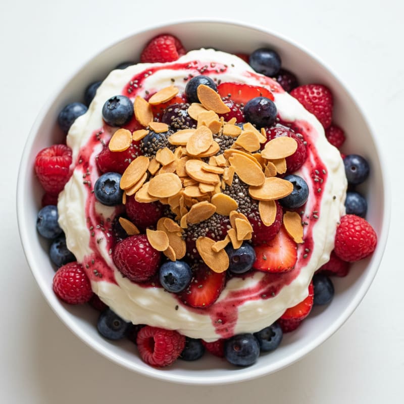Greek Yogurt Protein Parfait with Mixed Berries and Almonds