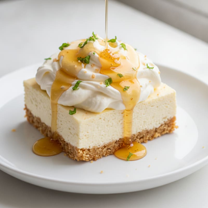 Whey Protein Cheesecake with Philadelphia Cream and Honey Drizzle
