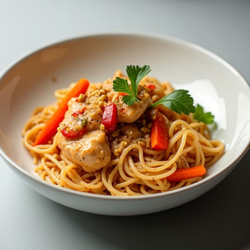 Spicy Creamy Peanut Chicken Noodles