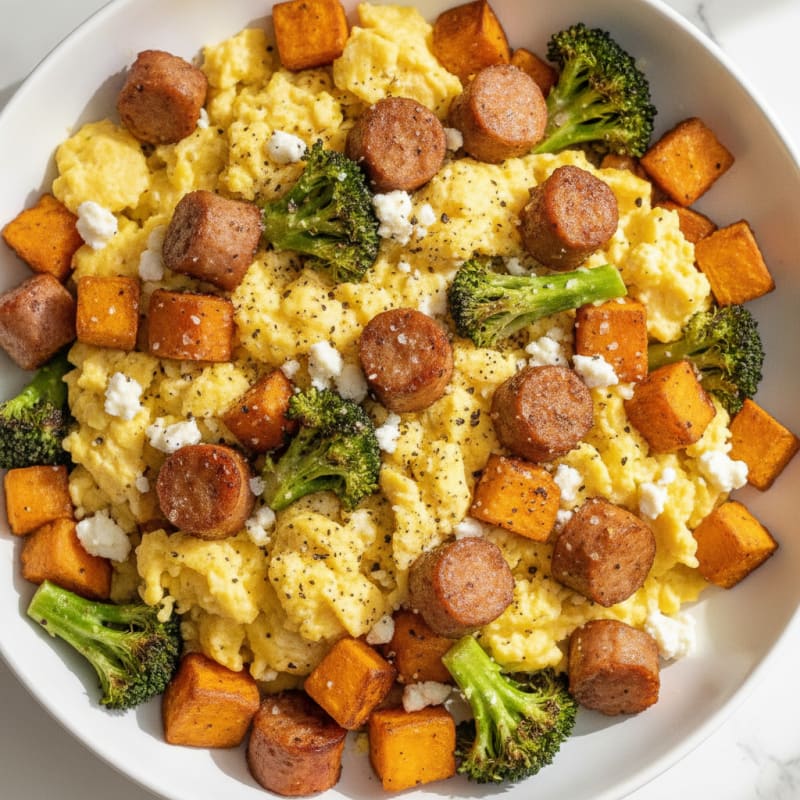 Hearty Scrambled Eggs with Roasted Vegetables