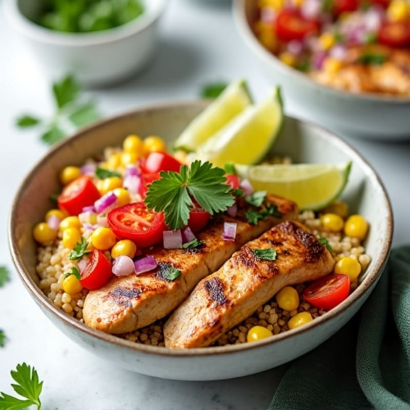 Grilled Chicken and Quinoa Bowl with Roasted Corn Salsa