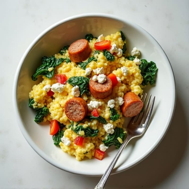 Egg White Scramble with Turkey Sausage and Spinach