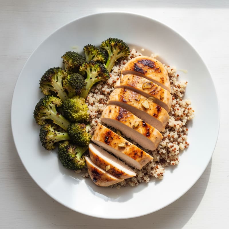 Grilled Chicken Breast with Quinoa and Roasted Broccoli