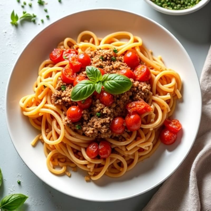 Hearty Lean Ground Turkey and Fresh Tomato Sauce with Whole Wheat Spaghetti