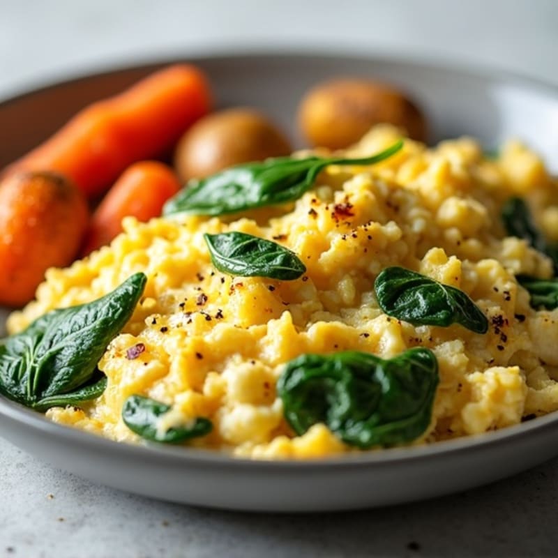 Spinach and Chicken Egg White Scramble with Roasted Potatoes