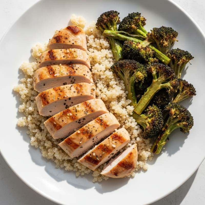 Grilled Chicken Breast with Quinoa and Roasted Broccoli