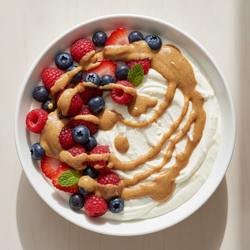 Greek Yogurt Protein Parfait with Mixed Berries and Almond Butter