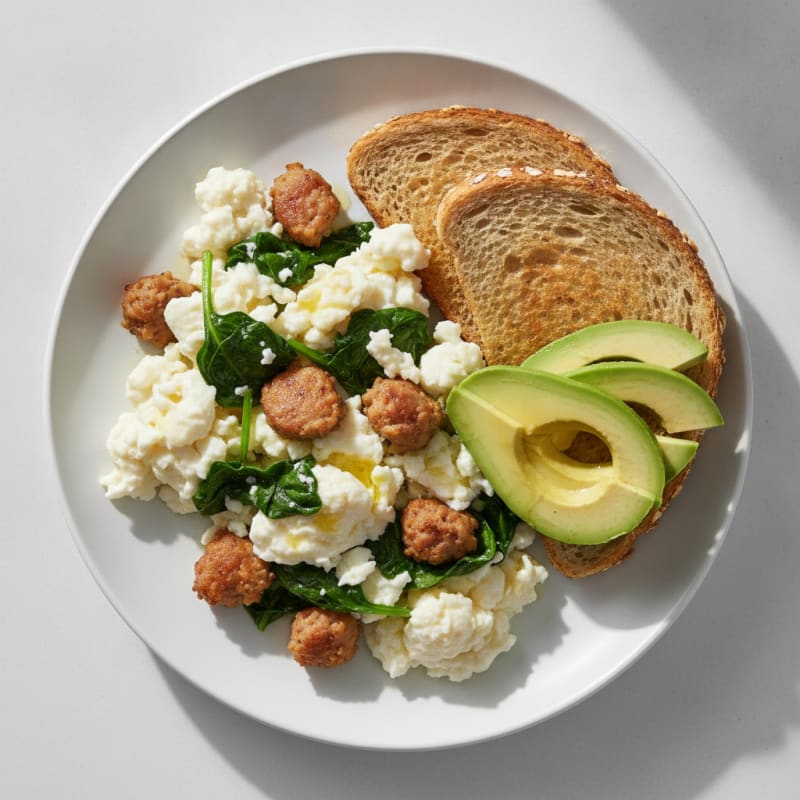 Egg White and Spinach Scramble with Turkey Sausage