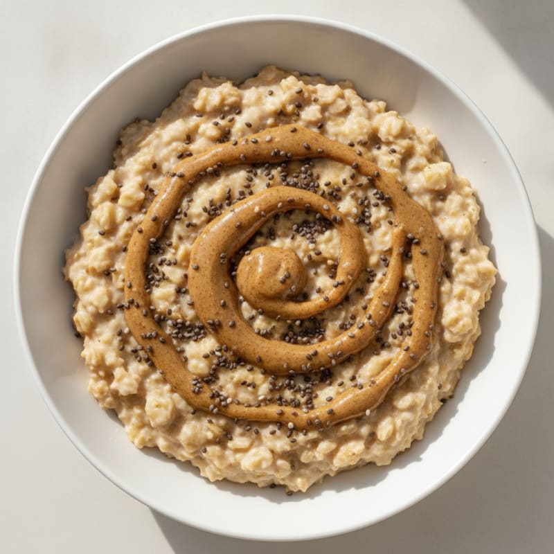 Tofu Oatmeal Bowl with Chia Seeds and Almond Butter