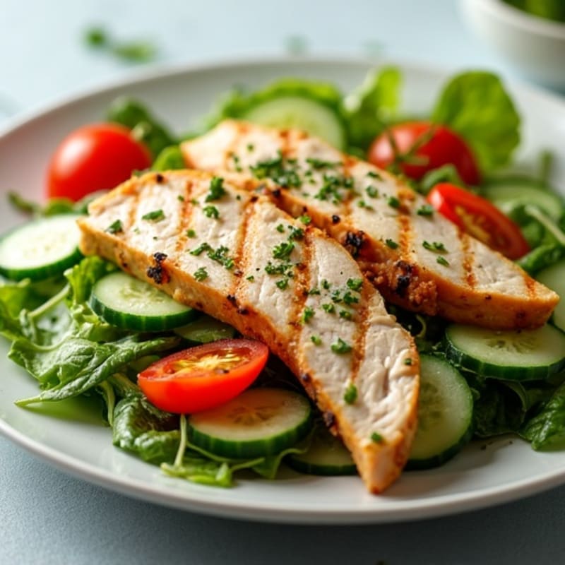 Grilled Turkey Breast Salad with Cucumber and Tomato