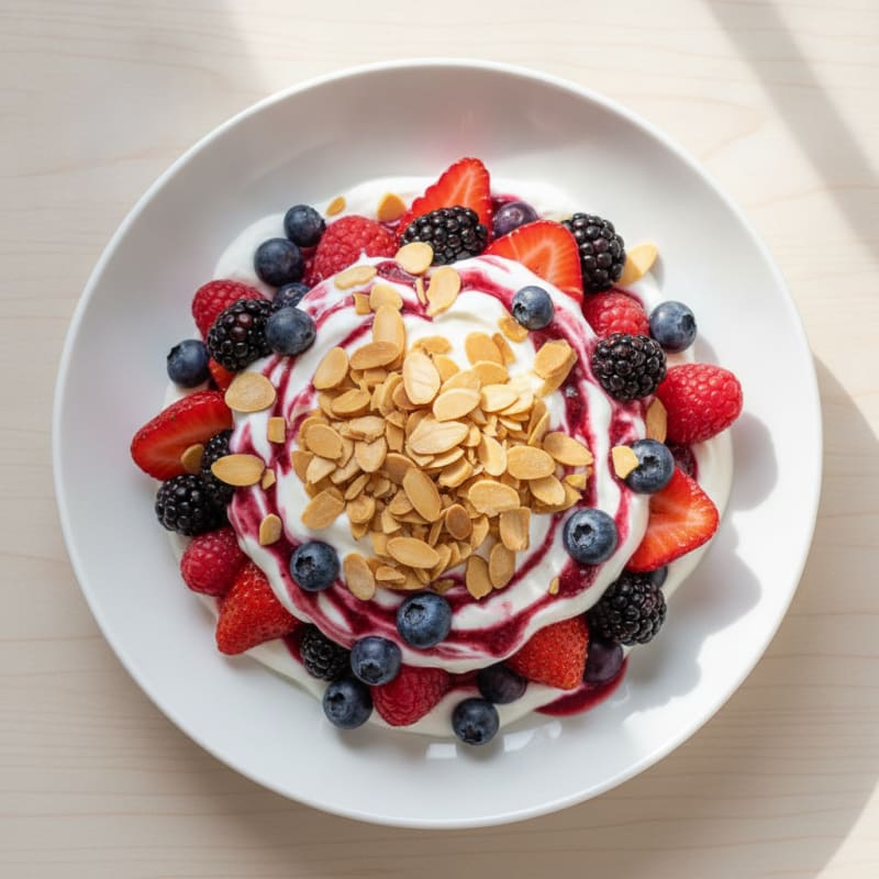 Greek Yogurt Protein Parfait with Mixed Berries and Almonds