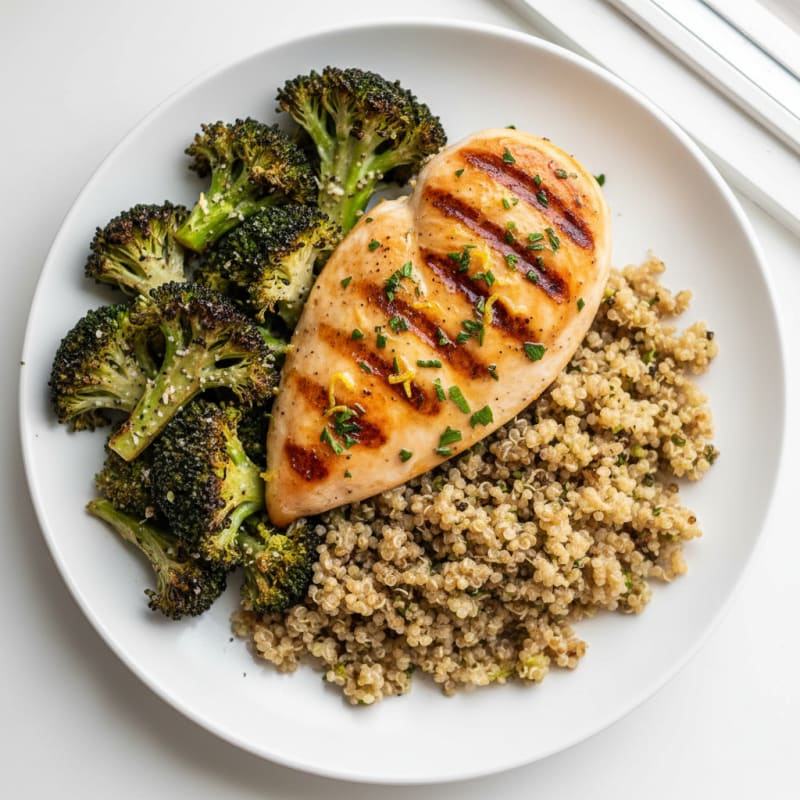 Grilled Chicken Breast with Roasted Broccoli and Quinoa