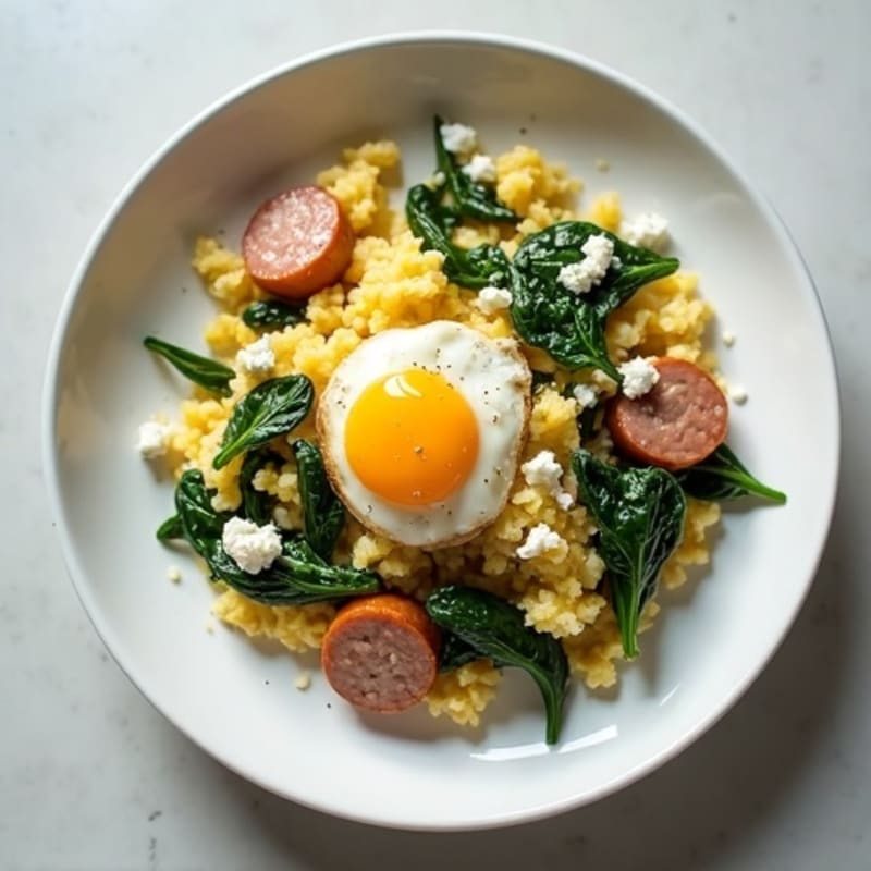 Egg White and Spinach Scramble with Turkey Sausage