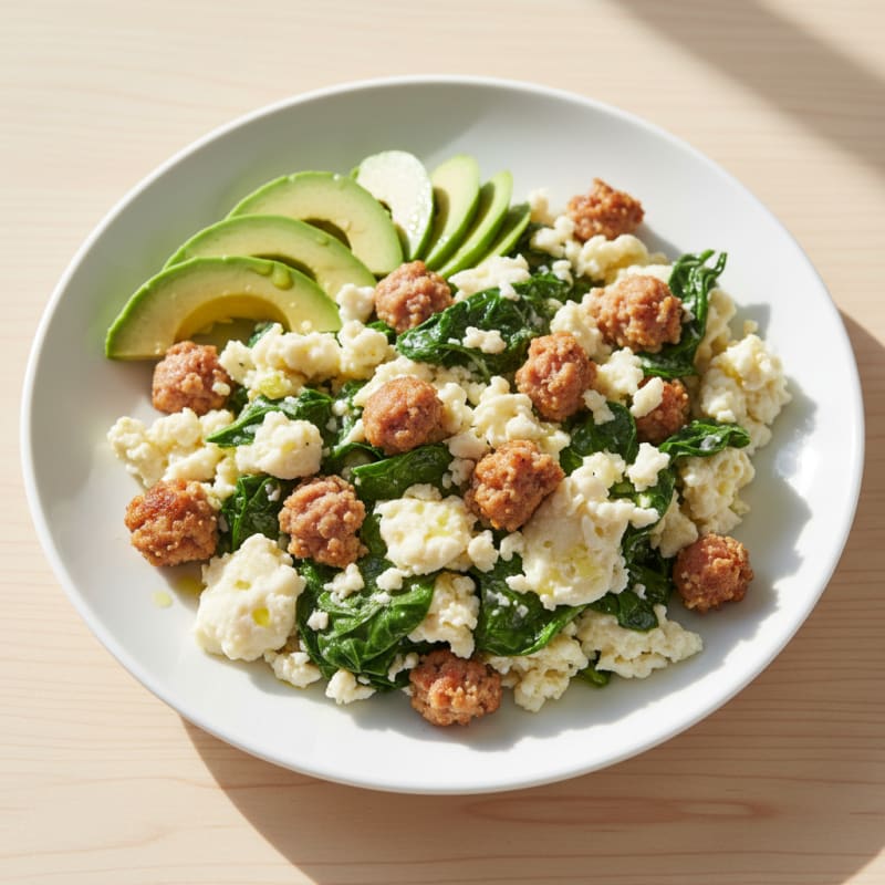 Egg White and Spinach Scramble with Turkey Sausage
