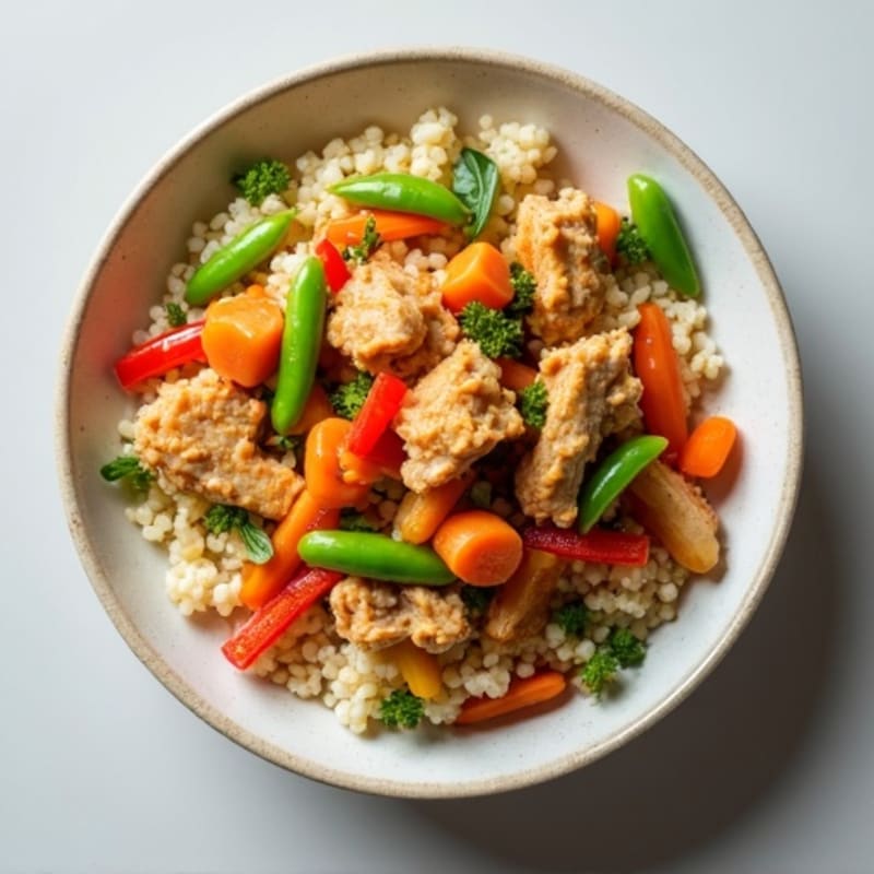 Chicken Stir-Fried Cauliflower Rice with Crispy Vegetables