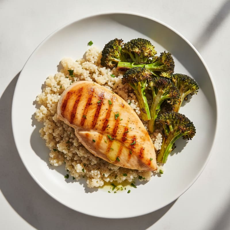 Grilled Chicken Breast with Quinoa and Roasted Broccoli