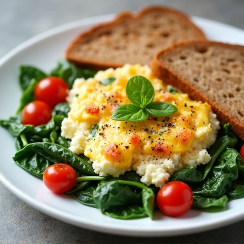 Egg White Spinach Scramble with Cottage Cheese and Fresh Tomato
