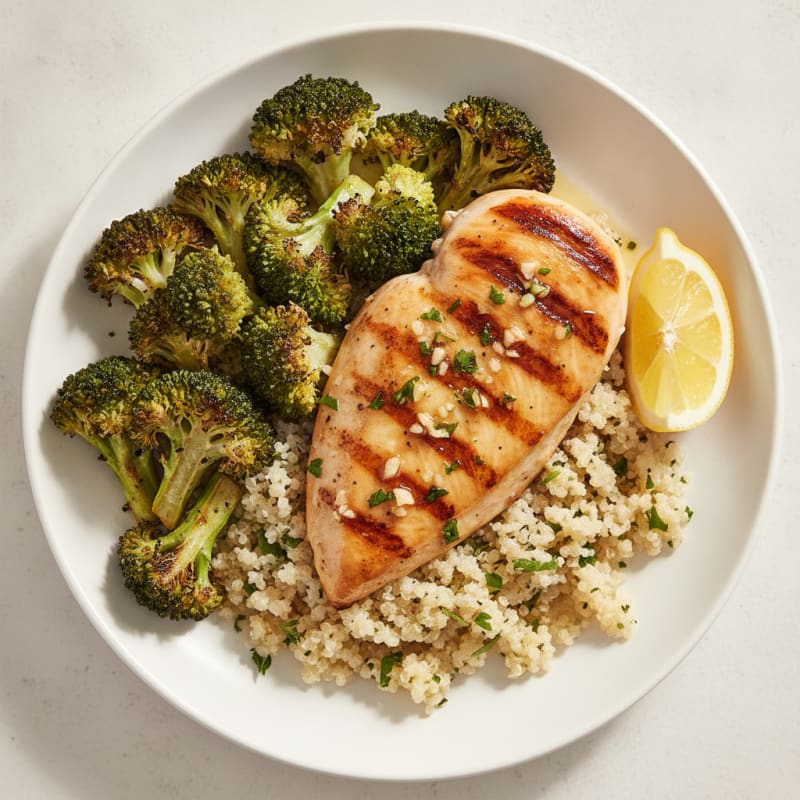 Grilled Chicken Breast with Roasted Broccoli and Quinoa